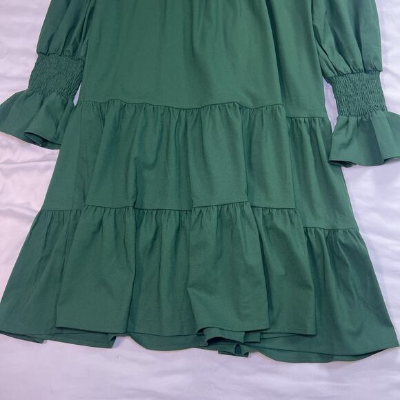 Tuckernuck Pomander Place Kenzo Dress Size S Hunter Green Crepe V Neck Tiered - Picture 14 of 16